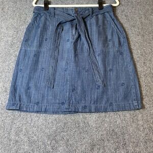 Talbots Denim Skirt Daisy Embroidered‎ A-Line Casual Belted Preppy Chic Size 6